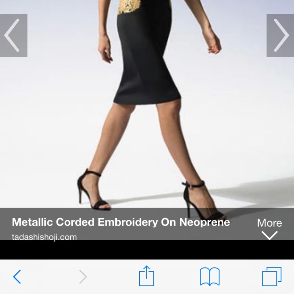 Brand New never been worn Tadashi Shoji dress. Black and gold size small.
